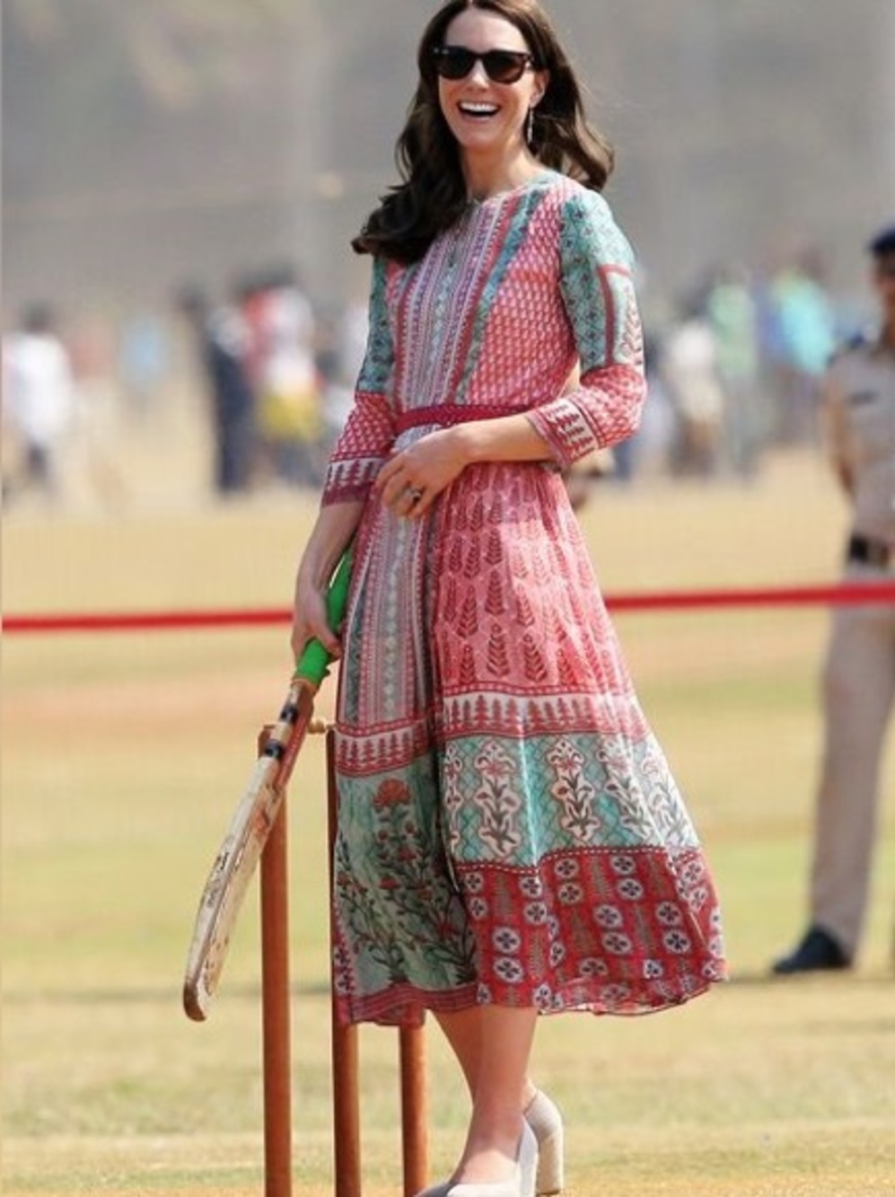 Anita Dongre Gulrukh Printed Viscose Midi Dress Pink Mint Green Size 8